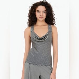 Charlotte Russe Animal Print Gold And Silver Metallic Draped Neck Tank Top